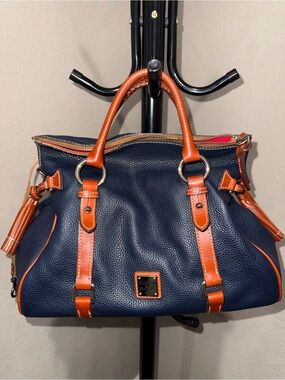 Dooney & Bourke Navy and Tan Leather Satchel INCLUDING matching wallet